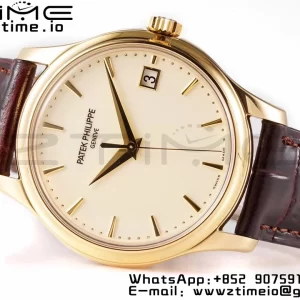 PATEK PHILIPPE Calatrava 5227J YG ZF 1:1 Best Edition White Dial on Brown Leather Strap A324CS - Super Clone Watch | 1:1 Best Version
