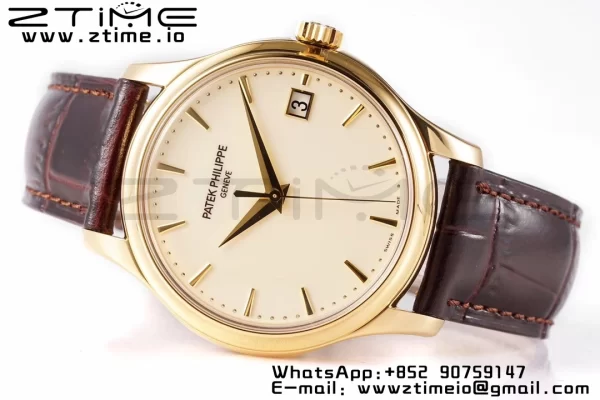 PATEK PHILIPPE Calatrava 5227J YG ZF 1:1 Best Edition White Dial on Brown Leather Strap A324CS - Super Clone Watch | 1:1 Best Version