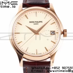 PATEK PHILIPPE Calatrava 5227J RG ZF 1:1 Best Edition White Dial on Brown Leather Strap A324CS - Super Clone Watch | 1:1 Best Version