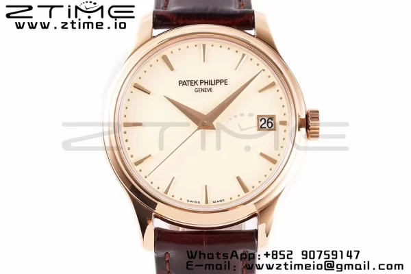 PATEK PHILIPPE Calatrava 5227J RG ZF 1:1 Best Edition White Dial on Brown Leather Strap A324CS - Super Clone Watch | 1:1 Best Version
