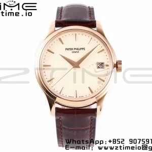 PATEK PHILIPPE Calatrava 5227J RG ZF 1:1 Best Edition White Dial on Brown Leather Strap A324CS - Super Clone Watch | 1:1 Best Version