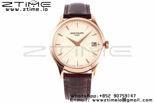 PATEK PHILIPPE Calatrava 5227J RG ZF 1:1 Best Edition White Dial on Brown Leather Strap A324CS - Super Clone Watch | 1:1 Best Version