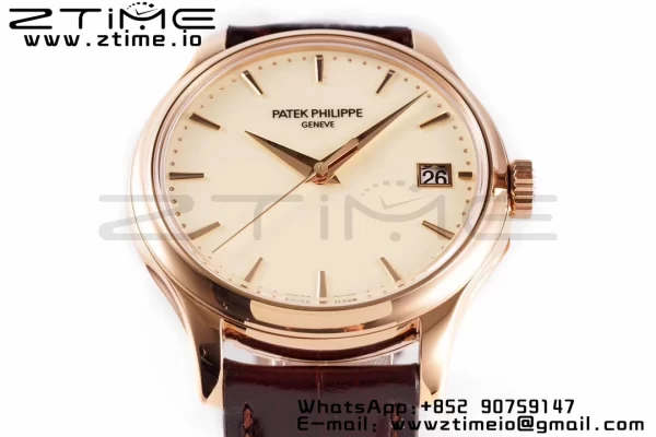 PATEK PHILIPPE Calatrava 5227J RG ZF 1:1 Best Edition White Dial on Brown Leather Strap A324CS - Super Clone Watch | 1:1 Best Version