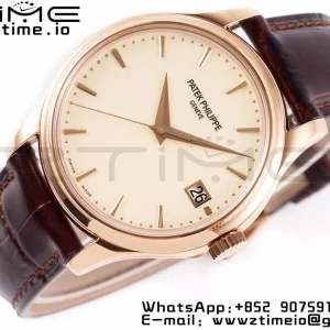 PATEK PHILIPPE Calatrava 5227J RG ZF 1:1 Best Edition White Dial on Brown Leather Strap A324CS - Super Clone Watch | 1:1 Best Version