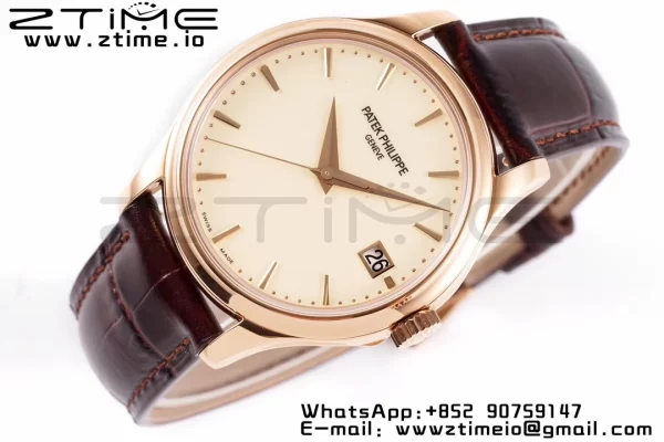 PATEK PHILIPPE Calatrava 5227J RG ZF 1:1 Best Edition White Dial on Brown Leather Strap A324CS - Super Clone Watch | 1:1 Best Version