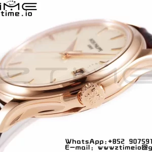 PATEK PHILIPPE Calatrava 5227J RG ZF 1:1 Best Edition White Dial on Brown Leather Strap A324CS - Super Clone Watch | 1:1 Best Version