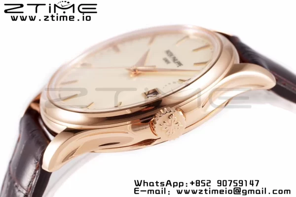 PATEK PHILIPPE Calatrava 5227J RG ZF 1:1 Best Edition White Dial on Brown Leather Strap A324CS - Super Clone Watch | 1:1 Best Version