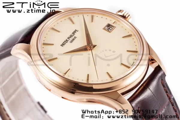 PATEK PHILIPPE Calatrava 5227J RG ZF 1:1 Best Edition White Dial on Brown Leather Strap A324CS - Super Clone Watch | 1:1 Best Version