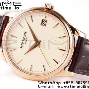 PATEK PHILIPPE Calatrava 5227J RG ZF 1:1 Best Edition White Dial on Brown Leather Strap A324CS - Super Clone Watch | 1:1 Best Version