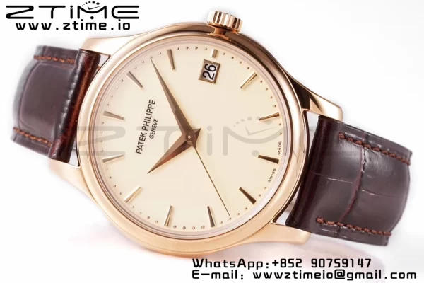 PATEK PHILIPPE Calatrava 5227J RG ZF 1:1 Best Edition White Dial on Brown Leather Strap A324CS - Super Clone Watch | 1:1 Best Version