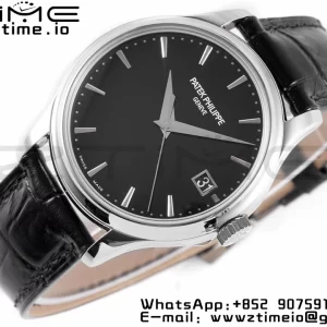PATEK PHILIPPE Calatrava 5227 SS ZF 1:1 Best Edition Black Dial on Black Leather Strap 324CS - Super Clone Watch | 1:1 Best Version