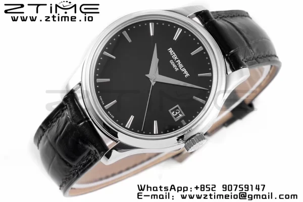 PATEK PHILIPPE Calatrava 5227 SS ZF 1:1 Best Edition Black Dial on Black Leather Strap 324CS - Super Clone Watch | 1:1 Best Version