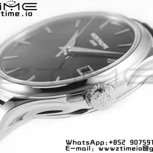 PATEK PHILIPPE Calatrava 5227 SS ZF 1:1 Best Edition Black Dial on Black Leather Strap 324CS - Super Clone Watch | 1:1 Best Version