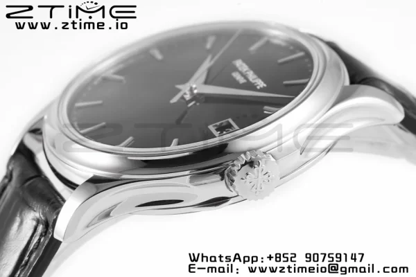 PATEK PHILIPPE Calatrava 5227 SS ZF 1:1 Best Edition Black Dial on Black Leather Strap 324CS - Super Clone Watch | 1:1 Best Version