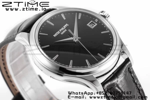 PATEK PHILIPPE Calatrava 5227 SS ZF 1:1 Best Edition Black Dial on Black Leather Strap 324CS - Super Clone Watch | 1:1 Best Version