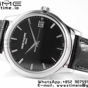 PATEK PHILIPPE Calatrava 5227 SS ZF 1:1 Best Edition Black Dial on Black Leather Strap 324CS - Super Clone Watch | 1:1 Best Version