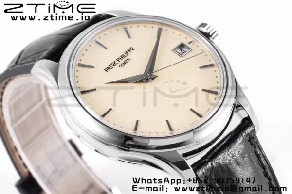 PATEK PHILIPPE Calatrava 5227 SS ZF 1:1 Best Edition White Dial on Black Leather Strap 324CS - Super Clone Watch | 1:1 Best Version