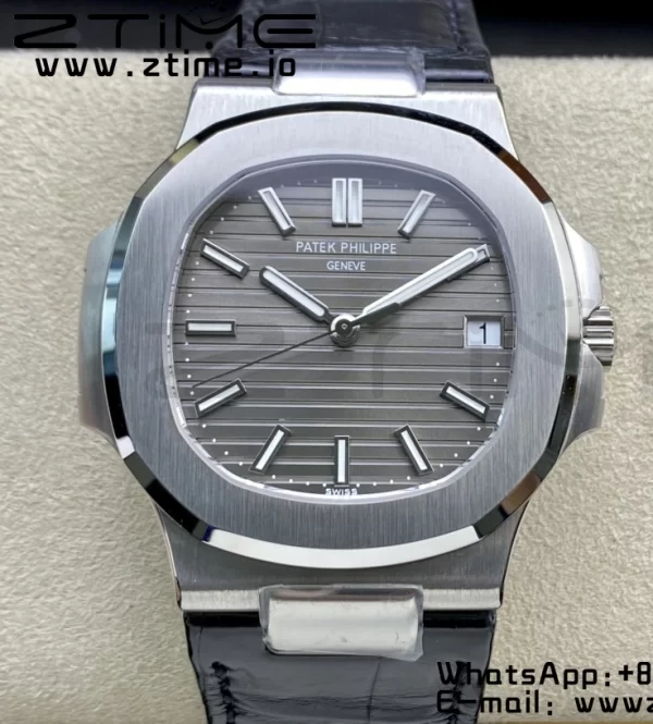 PATEK PHILIPPE Nautilus 5711 SS 3KF 1:1 Best Edition Gray Textured Dial on Black Leather Strap A324 Super Clone V2 - Super Clone Watch | 1:1 Best Version