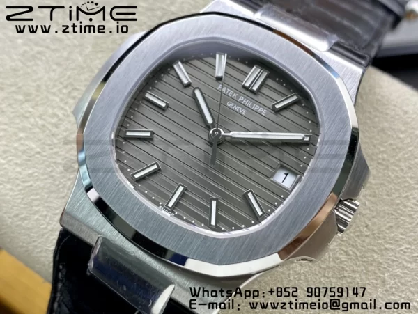 PATEK PHILIPPE Nautilus 5711 SS 3KF 1:1 Best Edition Gray Textured Dial on Black Leather Strap A324 Super Clone V2 - Super Clone Watch | 1:1 Best Version