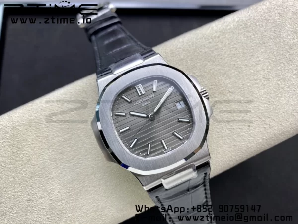 PATEK PHILIPPE Nautilus 5711 SS 3KF 1:1 Best Edition Gray Textured Dial on Black Leather Strap A324 Super Clone V2 - Super Clone Watch | 1:1 Best Version