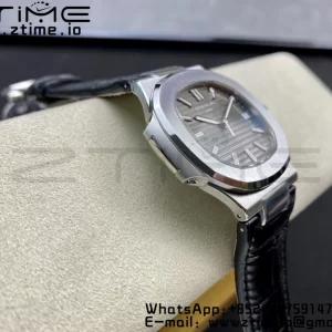 PATEK PHILIPPE Nautilus 5711 SS 3KF 1:1 Best Edition Gray Textured Dial on Black Leather Strap A324 Super Clone V2 - Super Clone Watch | 1:1 Best Version