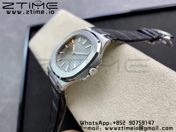 PATEK PHILIPPE Nautilus 5711 SS 3KF 1:1 Best Edition Gray Textured Dial on Black Leather Strap A324 Super Clone V2 - Super Clone Watch | 1:1 Best Version