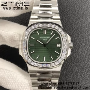 PATEK PHILIPPE Nautilus 5711/1A 3KF 1:1 Best Edition Diamonds Bezel Green Textured Dial on SS Bracelet A324 Super Clone V2 - Super Clone Watch | 1:1 Best Version