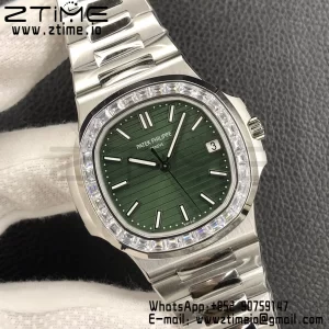 PATEK PHILIPPE Nautilus 5711/1A 3KF 1:1 Best Edition Diamonds Bezel Green Textured Dial on SS Bracelet A324 Super Clone V2 - Super Clone Watch | 1:1 Best Version