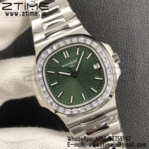 PATEK PHILIPPE Nautilus 5711/1A 3KF 1:1 Best Edition Diamonds Bezel Green Textured Dial on SS Bracelet A324 Super Clone V2 - Super Clone Watch | 1:1 Best Version
