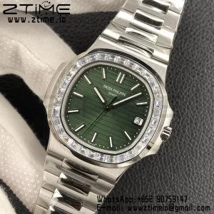 PATEK PHILIPPE Nautilus 5711/1A 3KF 1:1 Best Edition Diamonds Bezel Green Textured Dial on SS Bracelet A324 Super Clone V2 - Super Clone Watch | 1:1 Best Version