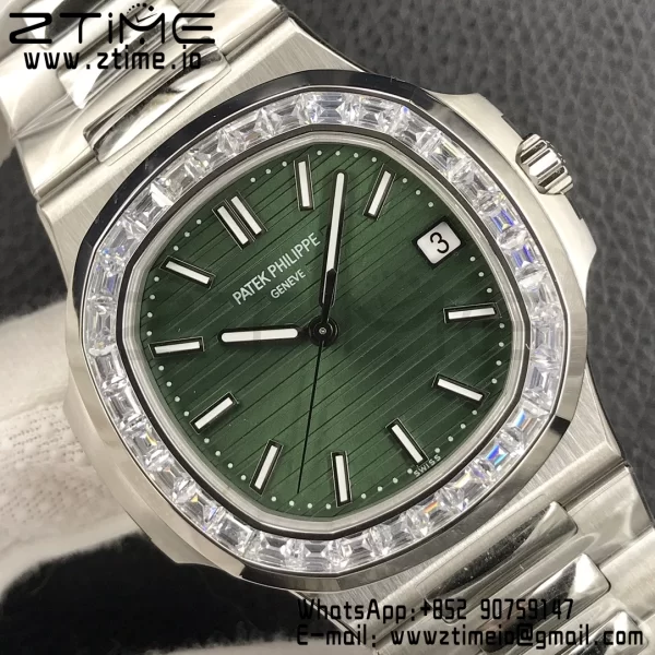 PATEK PHILIPPE Nautilus 5711/1A 3KF 1:1 Best Edition Diamonds Bezel Green Textured Dial on SS Bracelet A324 Super Clone V2 - Super Clone Watch | 1:1 Best Version
