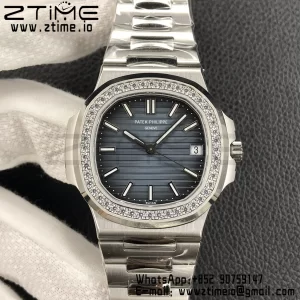 PATEK PHILIPPE Nautilus 5711/1A 3KF 1:1 Best Edition Diamonds Bezel Blue Textured Dial on SS Bracelet A324 Super Clone V2 - Super Clone Watch | 1:1 Best Version