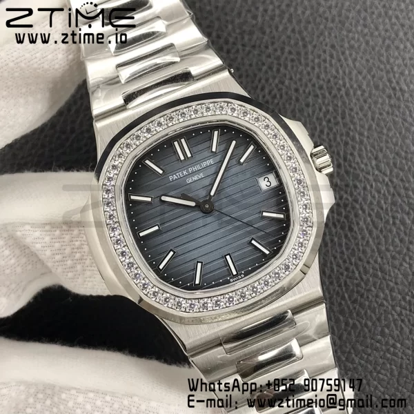 PATEK PHILIPPE Nautilus 5711/1A 3KF 1:1 Best Edition Diamonds Bezel Blue Textured Dial on SS Bracelet A324 Super Clone V2 - Super Clone Watch | 1:1 Best Version