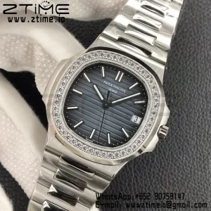 PATEK PHILIPPE Nautilus 5711/1A 3KF 1:1 Best Edition Diamonds Bezel Blue Textured Dial on SS Bracelet A324 Super Clone V2 - Super Clone Watch | 1:1 Best Version