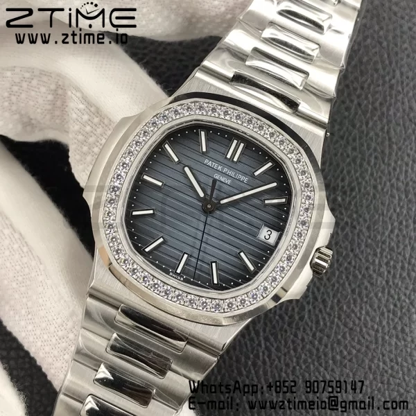 PATEK PHILIPPE Nautilus 5711/1A 3KF 1:1 Best Edition Diamonds Bezel Blue Textured Dial on SS Bracelet A324 Super Clone V2 - Super Clone Watch | 1:1 Best Version