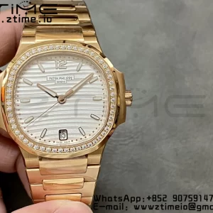 PATEK PHILIPPE Nautilus 7118 Ladies RG 3KF 1:1 Best Edition White Dial Diamonds Bezel on RG Bracelet A324 Super Clone - Super Clone Watch | 1:1 Best Version