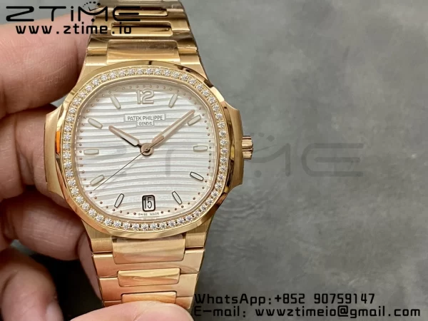 PATEK PHILIPPE Nautilus 7118 Ladies RG 3KF 1:1 Best Edition White Dial Diamonds Bezel on RG Bracelet A324 Super Clone - Super Clone Watch | 1:1 Best Version