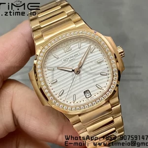 PATEK PHILIPPE Nautilus 7118 Ladies RG 3KF 1:1 Best Edition White Dial Diamonds Bezel on RG Bracelet A324 Super Clone - Super Clone Watch | 1:1 Best Version