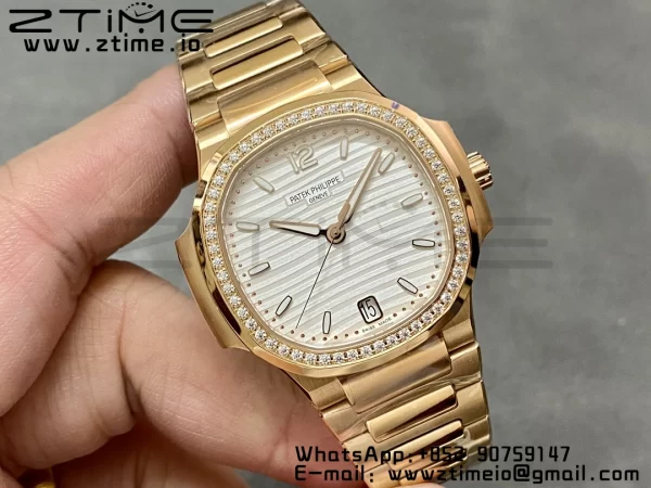 PATEK PHILIPPE Nautilus 7118 Ladies RG 3KF 1:1 Best Edition White Dial Diamonds Bezel on RG Bracelet A324 Super Clone - Super Clone Watch | 1:1 Best Version