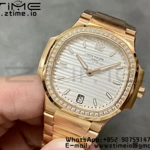PATEK PHILIPPE Nautilus 7118 Ladies RG 3KF 1:1 Best Edition White Dial Diamonds Bezel on RG Bracelet A324 Super Clone - Super Clone Watch | 1:1 Best Version