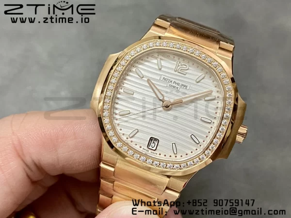 PATEK PHILIPPE Nautilus 7118 Ladies RG 3KF 1:1 Best Edition White Dial Diamonds Bezel on RG Bracelet A324 Super Clone - Super Clone Watch | 1:1 Best Version