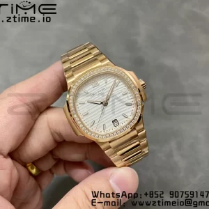 PATEK PHILIPPE Nautilus 7118 Ladies RG 3KF 1:1 Best Edition White Dial Diamonds Bezel on RG Bracelet A324 Super Clone - Super Clone Watch | 1:1 Best Version