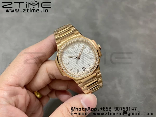 PATEK PHILIPPE Nautilus 7118 Ladies RG 3KF 1:1 Best Edition White Dial Diamonds Bezel on RG Bracelet A324 Super Clone - Super Clone Watch | 1:1 Best Version
