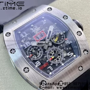 RICHARD MILLERM RM011 SS Chrono KVF 1:1 Best Edition Crystal Dial Black on Black Rubber Strap A7750 V3 - Super Clone Watch | 1:1 Best Version