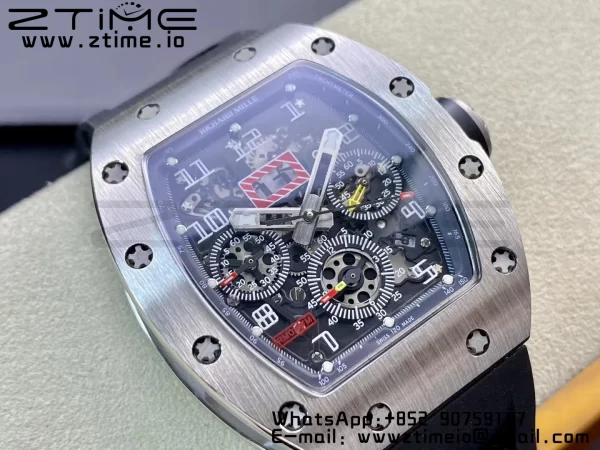 RICHARD MILLERM RM011 SS Chrono KVF 1:1 Best Edition Crystal Dial Black on Black Rubber Strap A7750 V3 - Super Clone Watch | 1:1 Best Version