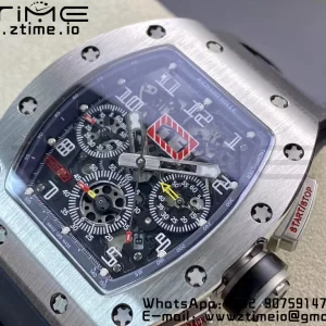 RICHARD MILLERM RM011 SS Chrono KVF 1:1 Best Edition Crystal Dial Black on Black Rubber Strap A7750 V3 - Super Clone Watch | 1:1 Best Version
