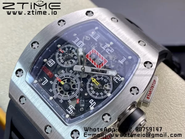 RICHARD MILLERM RM011 SS Chrono KVF 1:1 Best Edition Crystal Dial Black on Black Rubber Strap A7750 V3 - Super Clone Watch | 1:1 Best Version