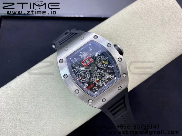RICHARD MILLERM RM011 SS Chrono KVF 1:1 Best Edition Crystal Dial Black on Black Rubber Strap A7750 V3 - Super Clone Watch | 1:1 Best Version