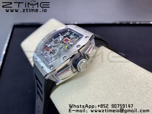 RICHARD MILLERM RM011 SS Chrono KVF 1:1 Best Edition Crystal Dial Black on Black Rubber Strap A7750 V3 - Super Clone Watch | 1:1 Best Version
