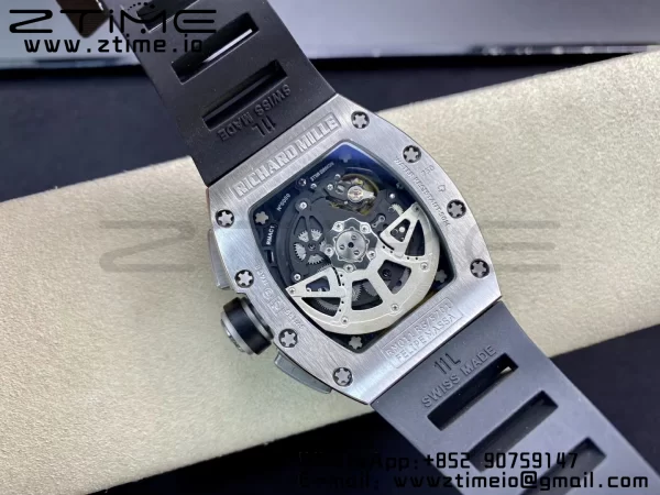 RICHARD MILLERM RM011 SS Chrono KVF 1:1 Best Edition Crystal Dial Black on Black Rubber Strap A7750 V3 - Super Clone Watch | 1:1 Best Version